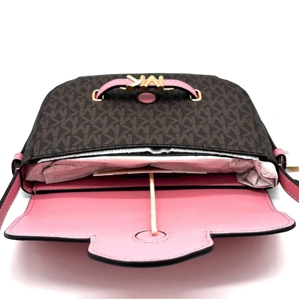 Michael Kors Small Reed Leather Saddle Crossbody Bag Brown/Pink (NWT) - Picture 10 of 12
